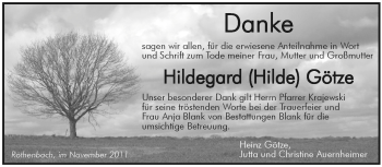 Traueranzeige von Hildegard Götze von Pegnitz-Zeitung